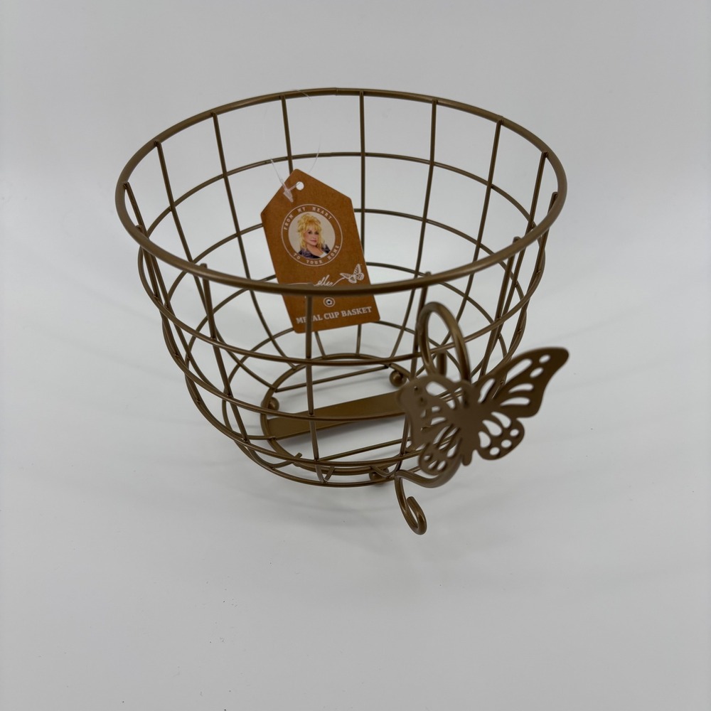 Dolly‎ Parton Metal Cup Basket Bronze Butterfly Teacup Wire NEW 8.6x6.9x5.9in
